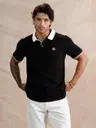 Men Solid Polo Neck Pure Cotton Black T-Shirt